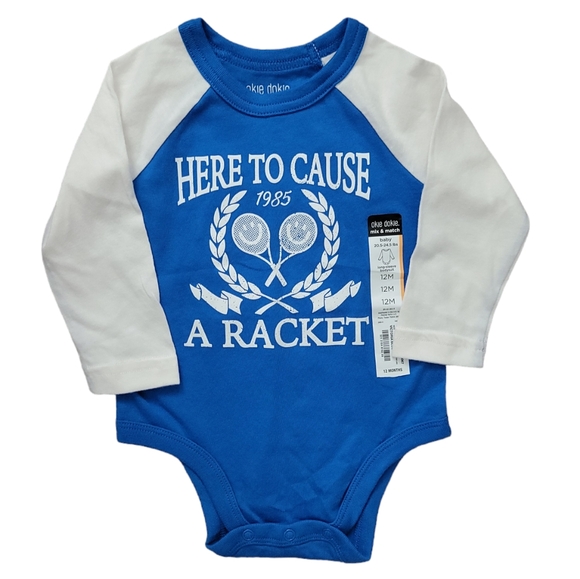 NWT Unisex Baby Infant "Here to Cause A Racket" Funny Tennis LS Onesie 1… - Picture 1 of 5